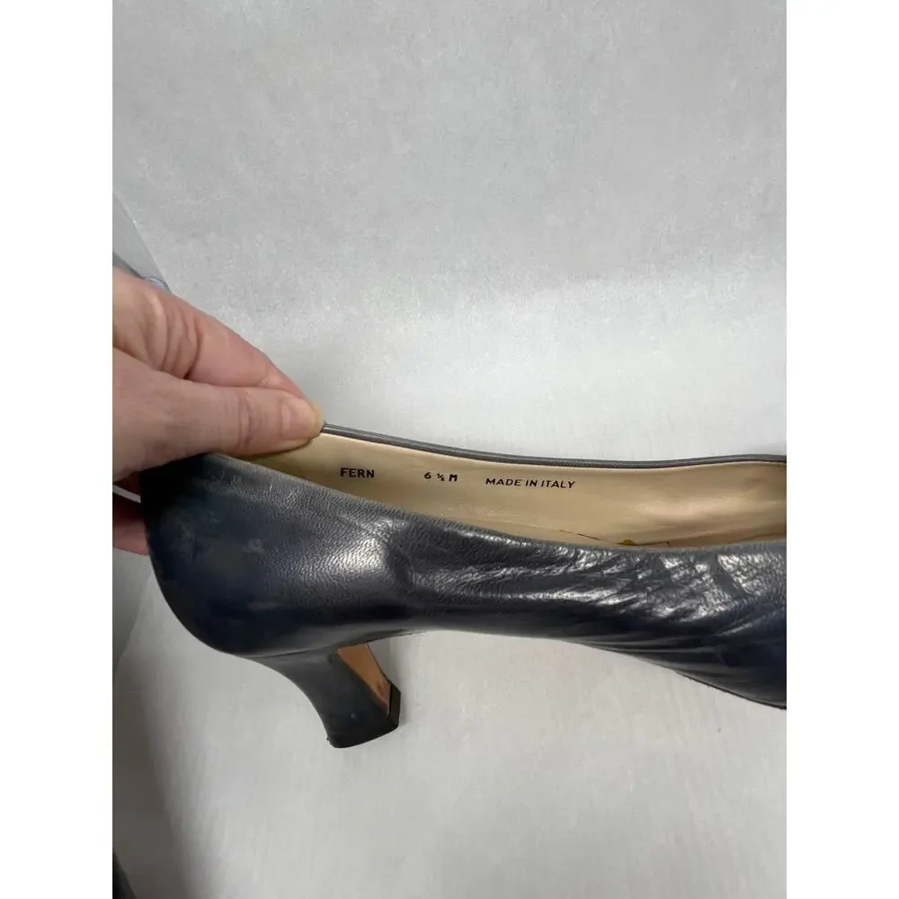 Vintage Bally Navy Blue Leather Pumps Made in Italy Size 6.5